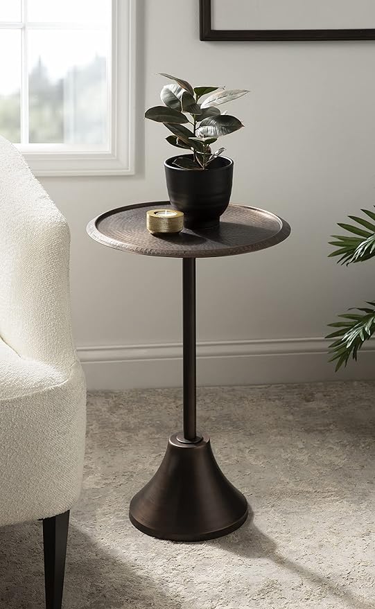 Kate and Laurel Sanzo Modern Pedestal Side Table; 15 x 15 x 24; Bronze; - Image 2