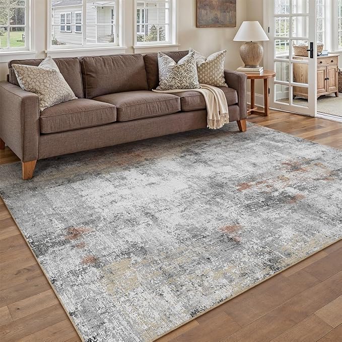 5x7 Washable Area Rug Grey Rust Modern Neutral Abstract Living Room Bedroom - Image 4