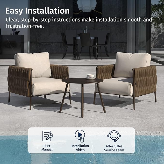 EAST OAK 3-Piece Patio Furniture Set | Armchairs & Coffee Table | Outdoor - Image 8