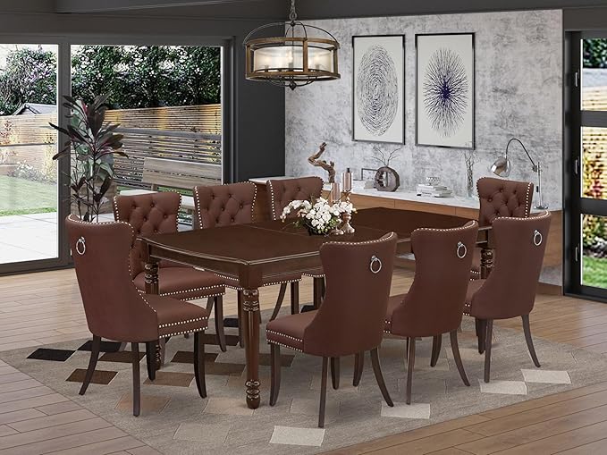 East West Furniture DODA9-MAH-26 9 Piece Dinette Set Includes a Rectangle - Image 2