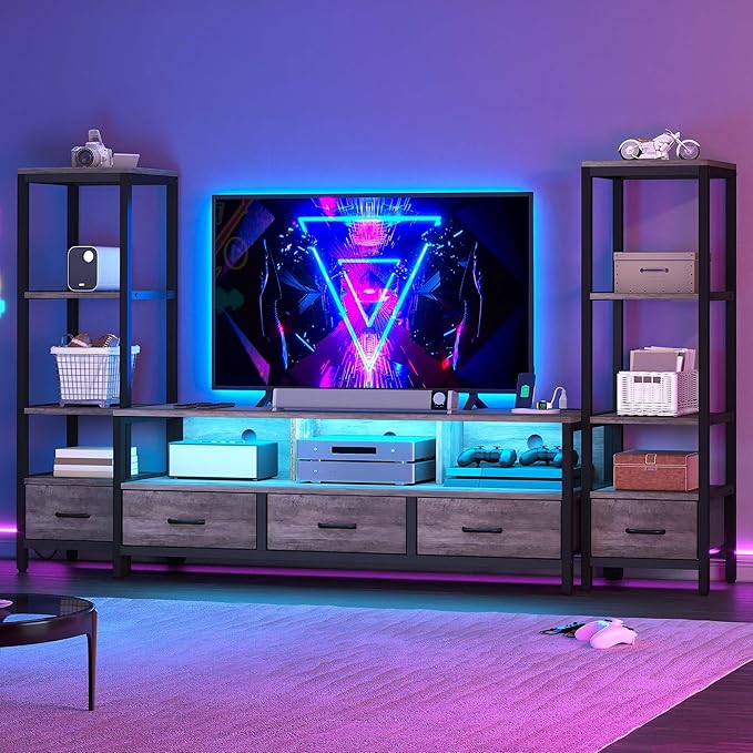 DWVO Entertainment Center with Bookshelves, LED TV Stand - Image 2