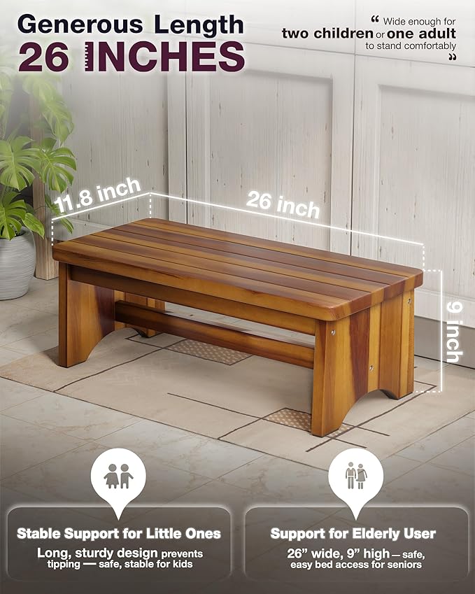 Extra Wide 26in Wooden Step Stool, Heavy Duty One Step Stool - Image 2