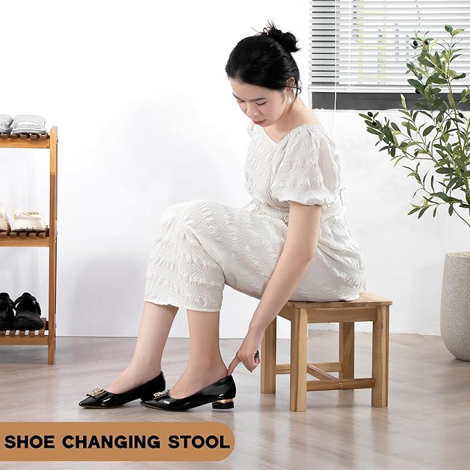 12 Inch Wooden Step Stool, Small Nature Beach Chair Under Desk, Indoor Acacia - Image 2