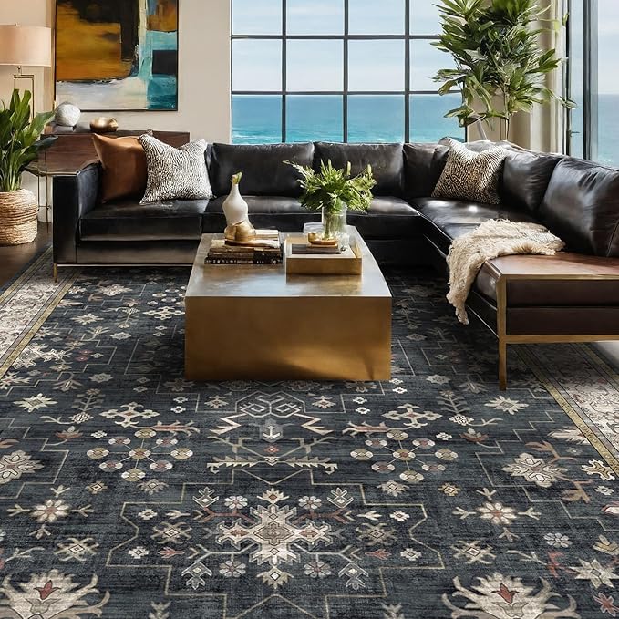 Black Farmhouse Washable 7x10 Area Rugs - Image 8