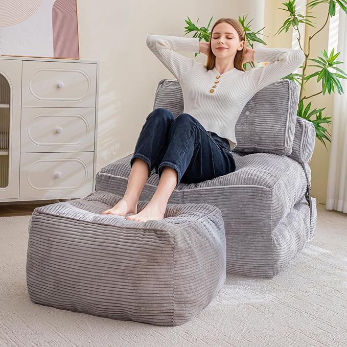HIGOGOGO Square Stuffed Pouf Ottoman, Corduroy Poufs - Image 6