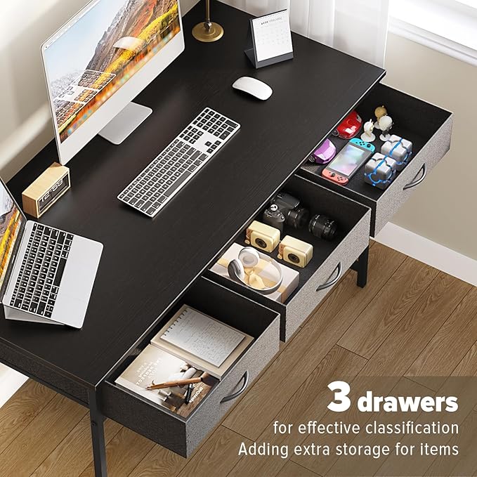 WOHOMO Computer Desk with 3 Drawers, 47.2 Inch Bedroom Desk with Storage - Image 3