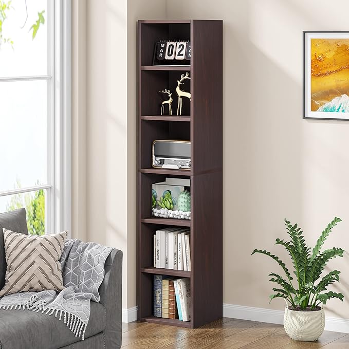 LITTLE TREE 70.9 Inch Tall Narrow Bookcase, Corner Bookshelf 6 Tier Cube - Image 2