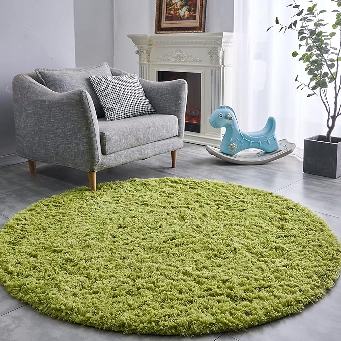 FJZFING Grass Green Round Rug Ultra-Soft Plush Modern 7x7 Circle Area Rug by FJZFING