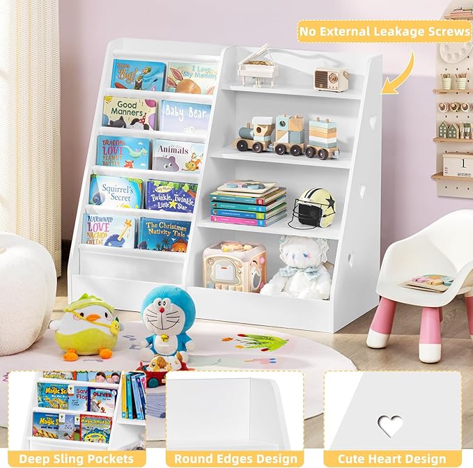 Lerliuo 4 Tier Kids Bookshelf and Storage Organizer, Five Layer Sling Children - Image 5