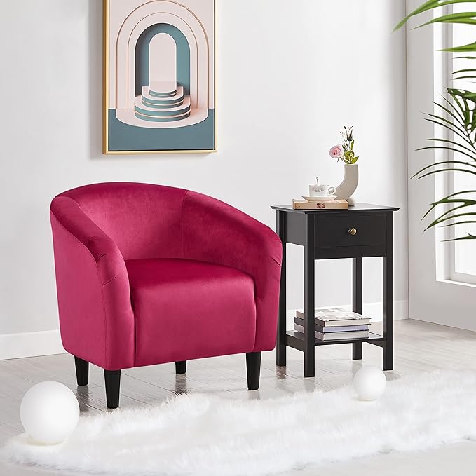 Yaheetech Club Chair, Velvet Accent Chair Upholstered Barrel Chair Sitting Chair - Image 2
