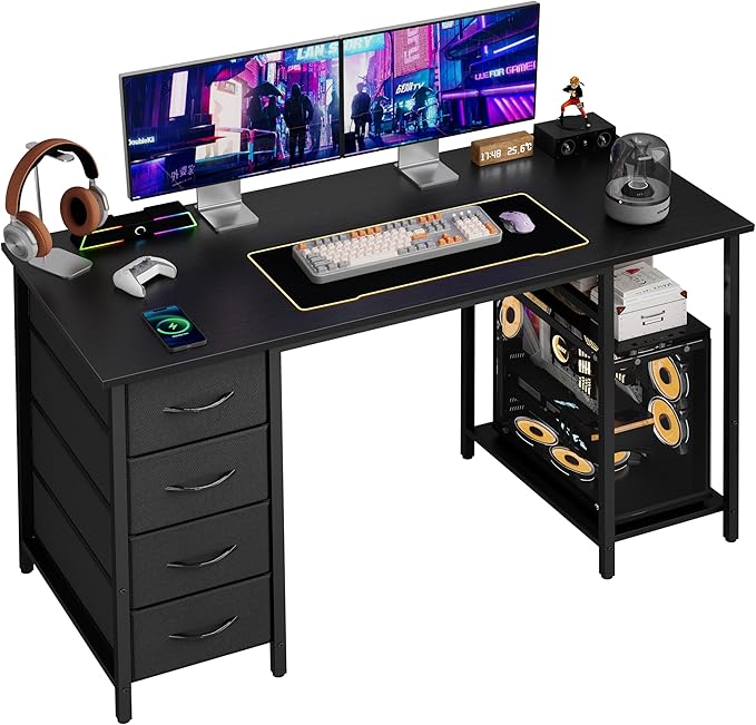 Computer Desk with 4 Drawers, 47 Inch Office Desk with Storage, Gaming Desk by Unknown