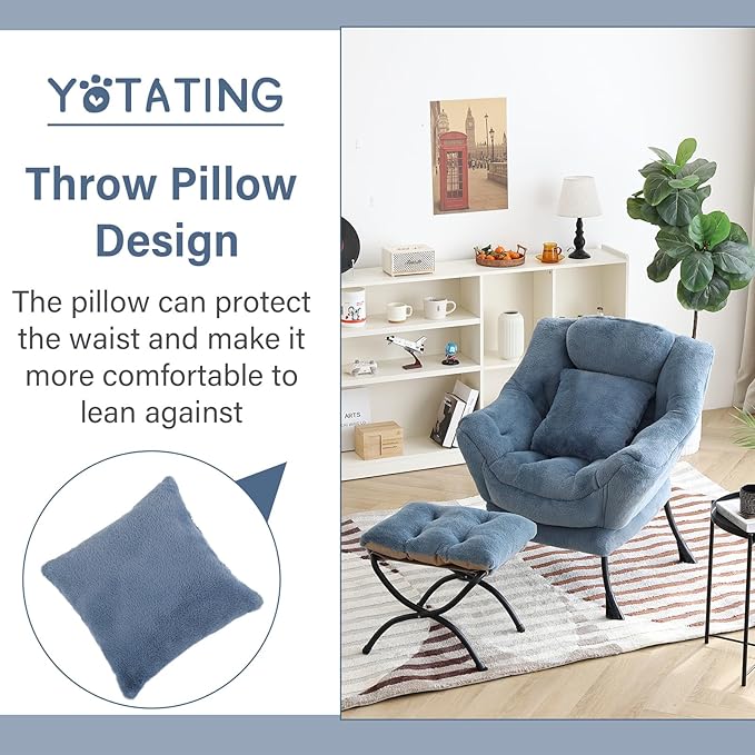 Lazy Chair with Ottoman, Comfy Reading Lounge Chair with Footstool & Throw - Image 9