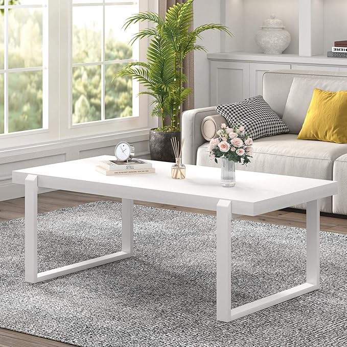 EXCEFUR Small Coffee Table, Modern Minimalist Wood and Metal Center Table - Image 3