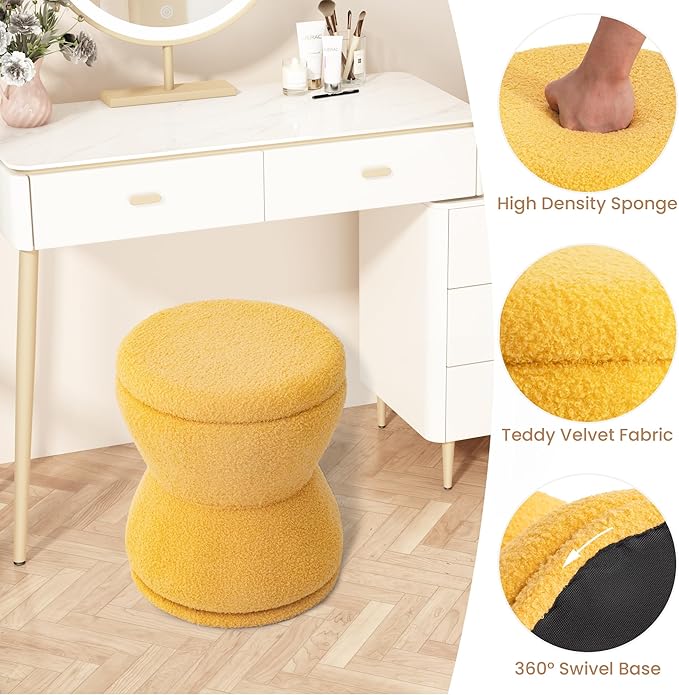 Ottoman with Storage, 360° Swivel Boucle Ottoman Vanity Stool, Upholstered - Image 3