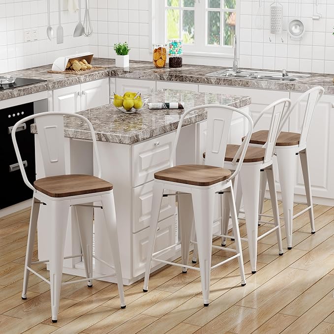 Yongqiang 30 inch Bar Stools Set of 4 Farmhouse Bar Height Stools High Back - Image 2