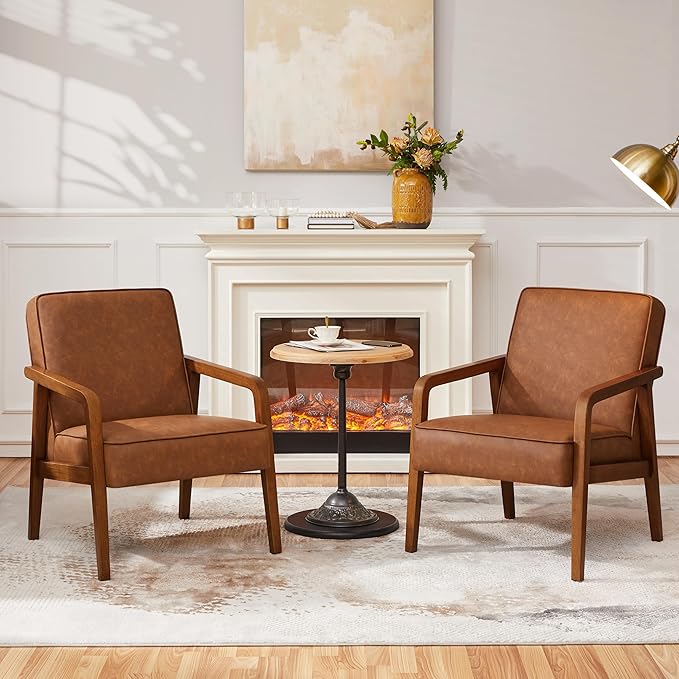 Yaheetech PU Leather Accent Chair, Mid-Century Modern Barrel Chair by Yaheetech