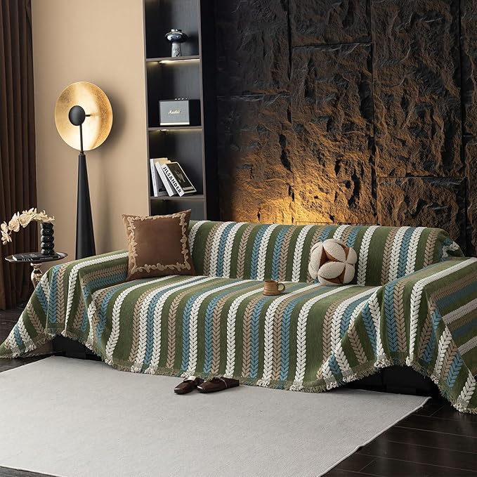STACYPIK Thick Jacquard Green Couch Cover, Washable Sofa Cover by STACYPIK