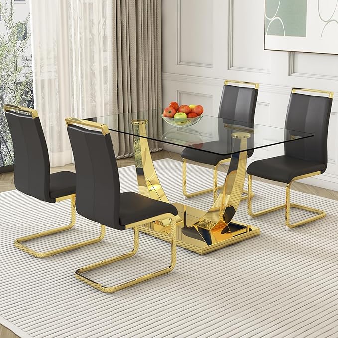 Modern Dining Chairs Set of 4, High Back Black Kitchen Chairs, Faux Leather - Image 3