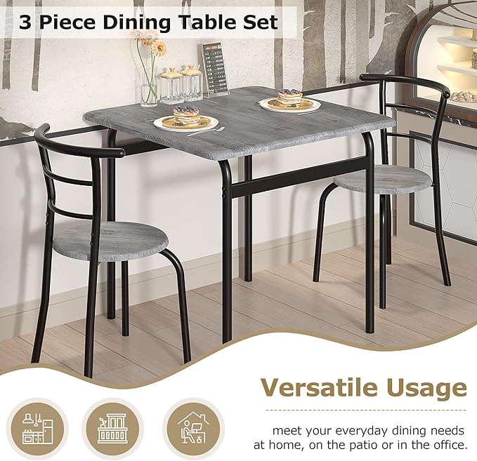 VECELO 3 Piece Dining Table & Chairs Set - Image 5