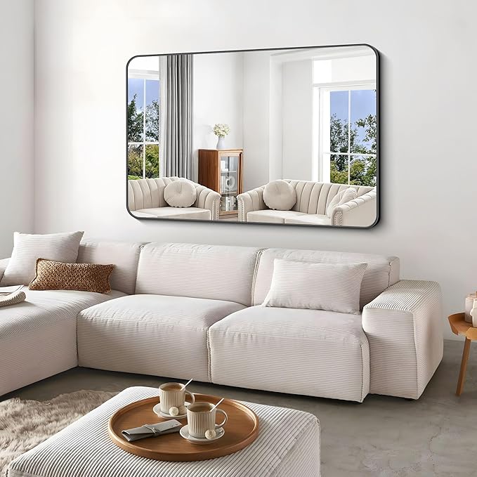 BONEWEI Black Bathroom Mirror, 60x40 inch Wall Mirror - Image 6