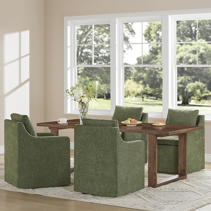 Upholstered Dining Chairs with Casters Easy Assembly Side Deskchair with Rollers - Image 3