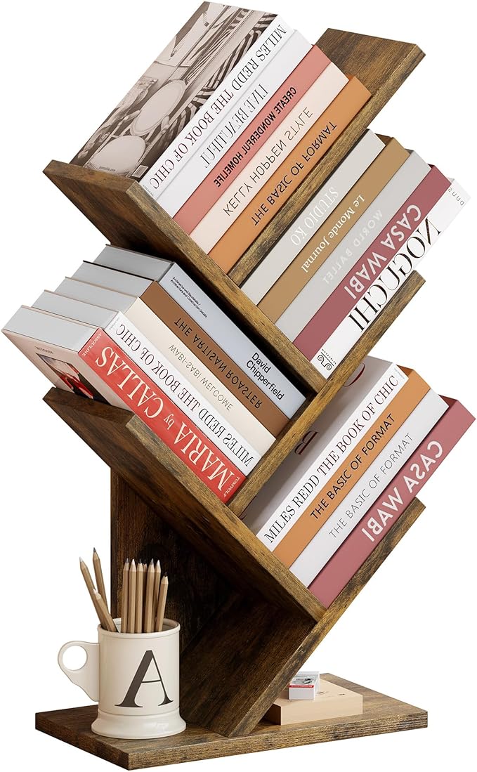 Hoctieon 4 Tier Tree Bookshelf, 4 Shelf Bookcase, Modern Book Storage, Free by Hoctieon