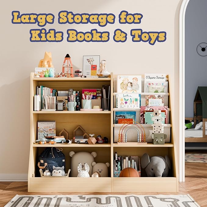 39" Large Kids Wooden Bookshelf and Toy Storage Organizer, Baby Bookcase - Image 6