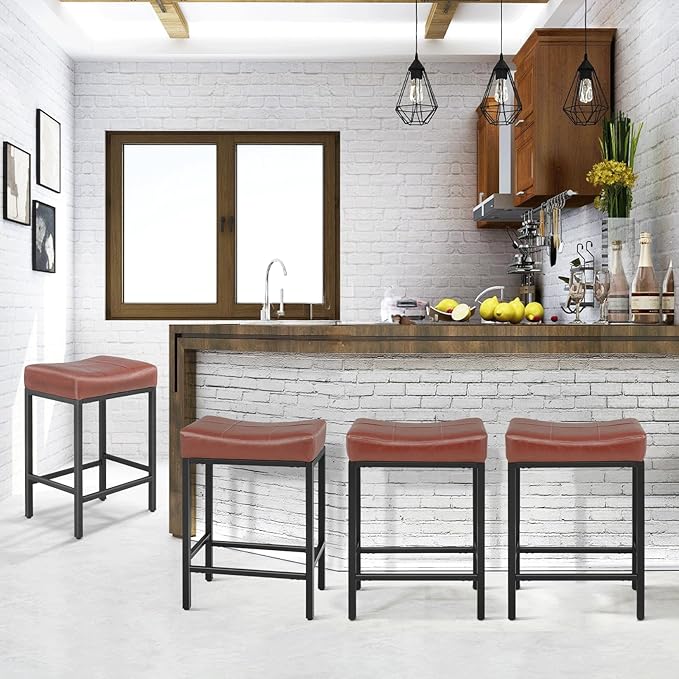 Athena Collection Counter Height Bar Stools Set of 2, 26 Inches Saddle Bar - Image 8