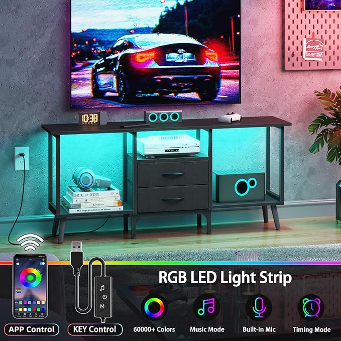 Small TV Stand with Fabric Drawers/LED Light - Image 3