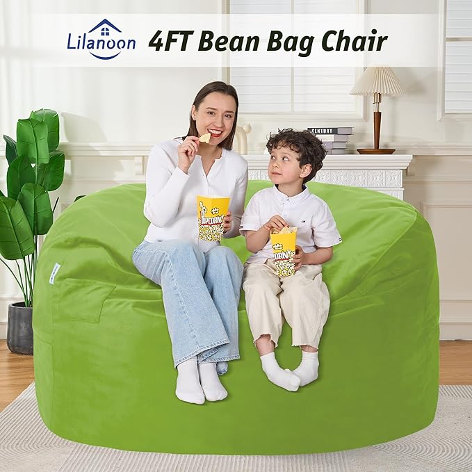 4FT Bean Bag Chair with Ultra Soft Velvet Cover Bean Bag Sofa with Memory Foam - Image 3