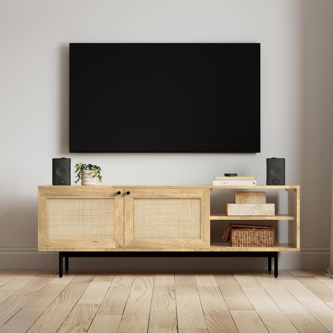 SIMPLIHOME Reeves SOLID MANGO WOOD 60 inch Wide TV Media Stand in Natural - Image 2