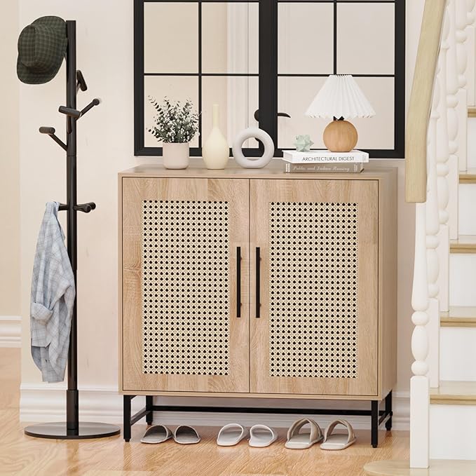KFO Storage Cabinet with Handmade Natural Rattan Doors, Rattan Buffet Cabinet - Image 7