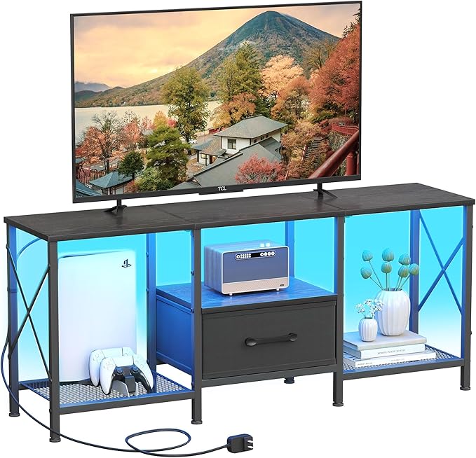 LED TV Stand with Fabric Drawer, Entertainment Center by JARHETUN