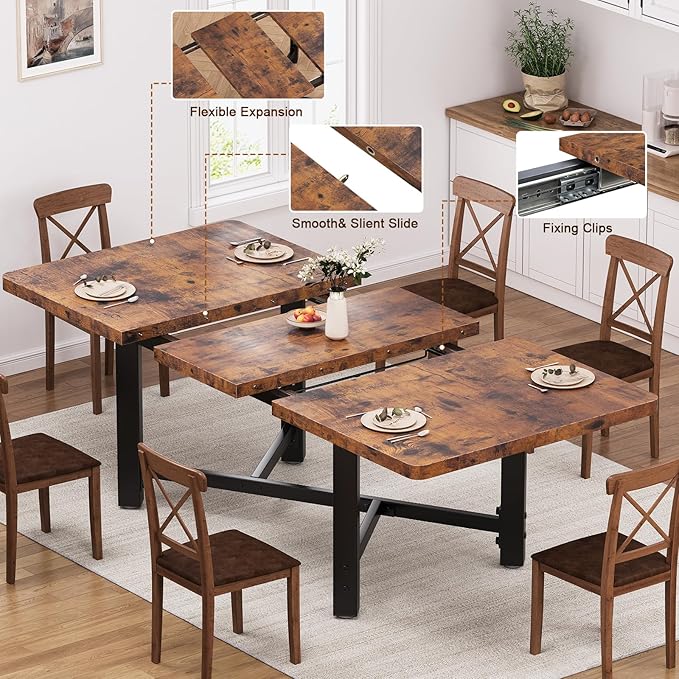 Dining Table for 4-6, 62“Extendable Kitchen Dining Room Table, Space Saving - Image 2