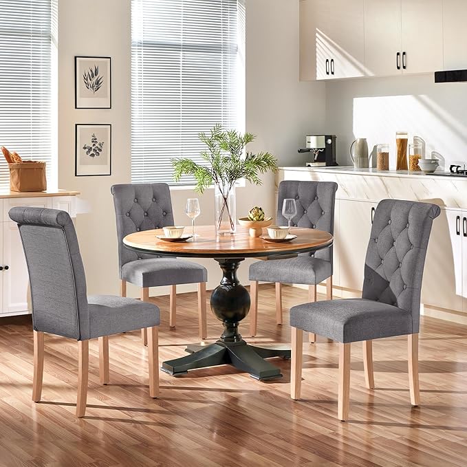 Yaheetech Dining Chairs Set of 4 Fabric Upholstered Button Tufted Kitchen Chairs - Image 4