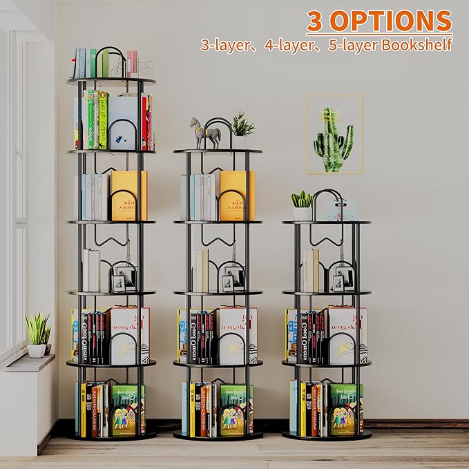 4 Tier Rotating Bookshelf, 360° Spinning Bookshelf Tower, Round Narrow Space - Image 7
