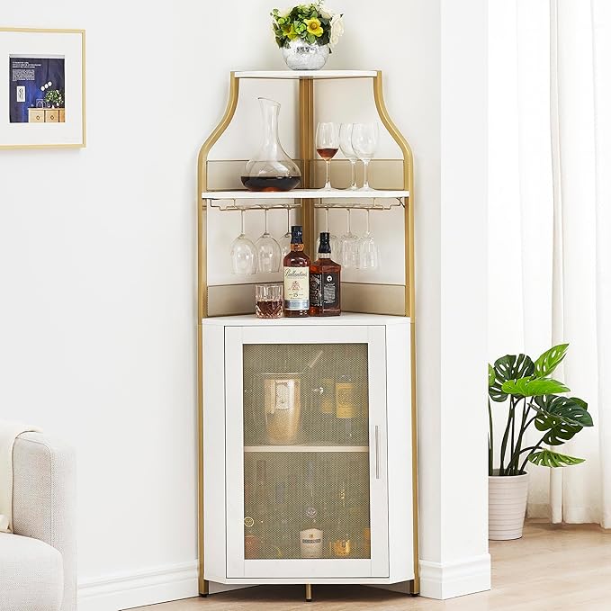 GAOMON Corner Bar Cabinet with Glass Holder, Industrial Wine Cabinet with by GAOMON
