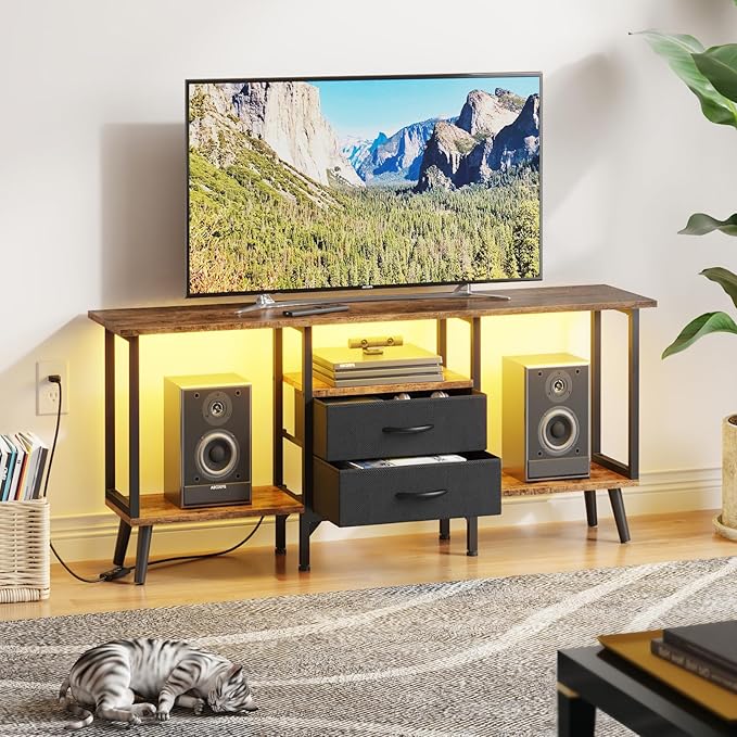 Small TV Stand with Fabric Drawers/LED Light - Image 2