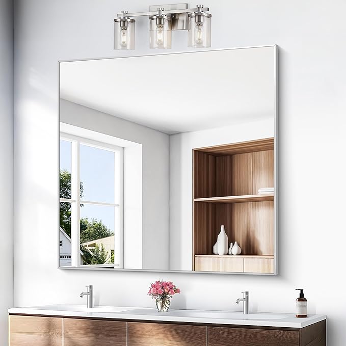 BONEWEI Silver Bathroom Mirror, 48x48 inch Wall Mirror - Image 2