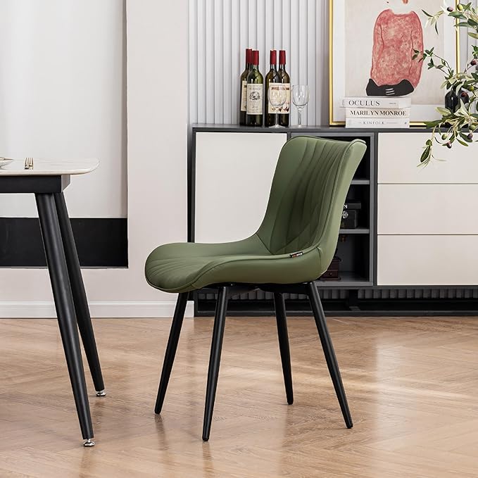 Kidol & Shellder Bean-Green Dining Chairs Set of 2, Upholstered Mid Century - Image 7