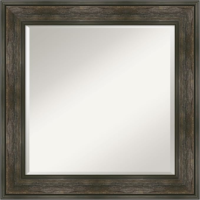 Amanti Art Brown Wall Mirror 26x26 Rail Rustic Char Square Bathroom Mirror by AmantiArt