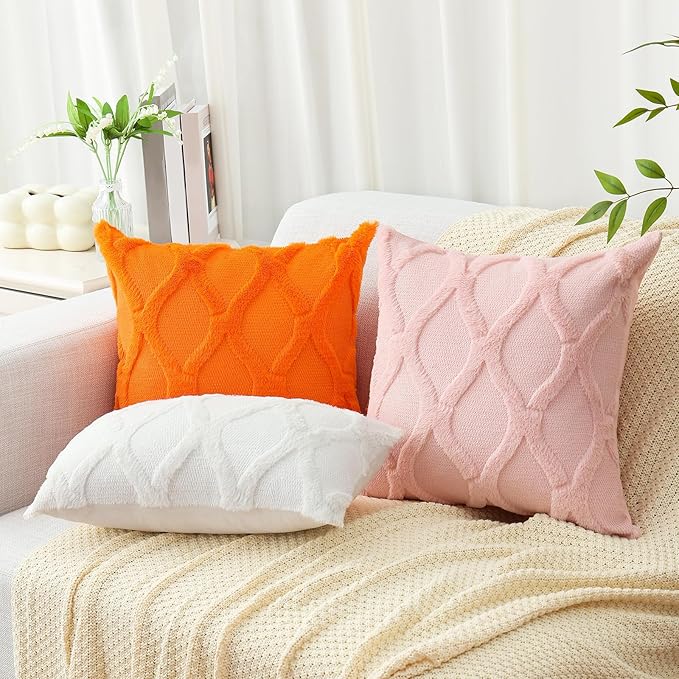 decorUhome Throw Pillow Covers 16x16 Inch Set of 2, Soft Plush Faux Fur Wool - Image 5