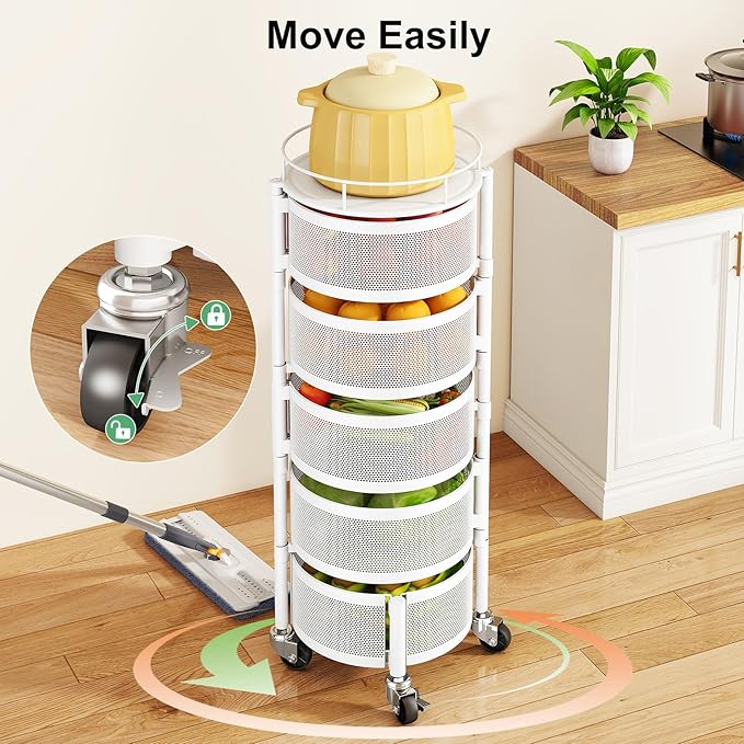 SAYZH Fruit Vegetable Basket for Kitchen, Rotating Storage Rack, 5 Tier Rolling - Image 6