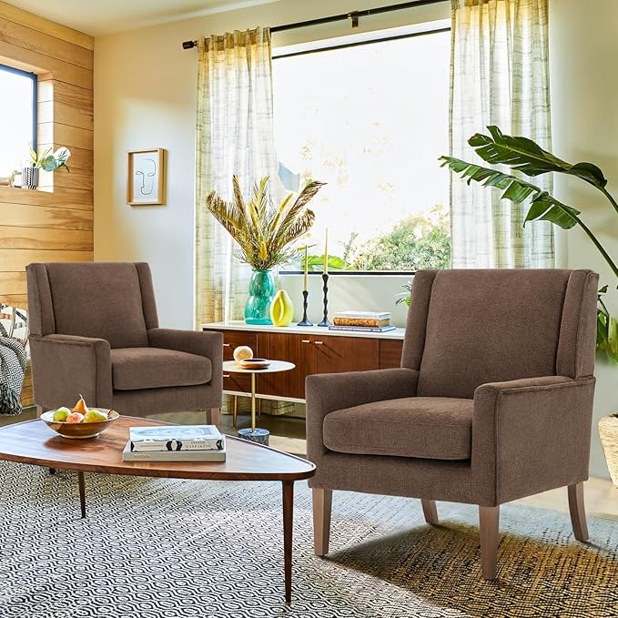 COLAMY Modern Wingback Living Room Chair Set of 2, Upholstered Fabric Accent - Image 8