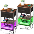 Nightstands Set of 2 with Charging Station and Drawer, End Table Side Table by LAKEMID