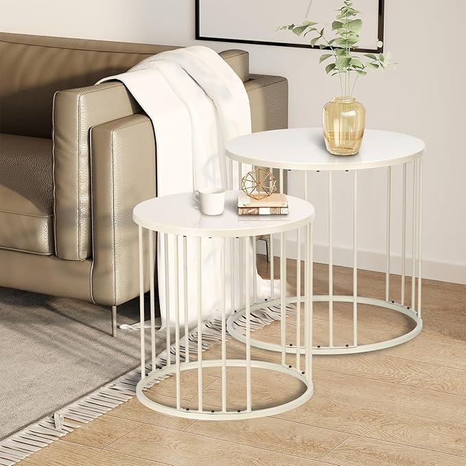 SUNNYPARK Outdoor Side Table Set of 2, Metal Circle Accent End Tables - Image 8