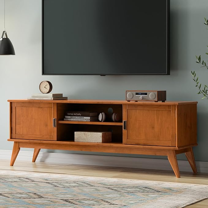 SIMPLIHOME Draper Solid Hardwood 72 inch Wide Mid Century Modern TV Media Stand - Image 2