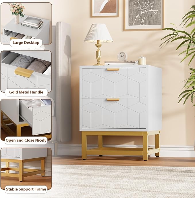 GAOMON White 2 Drawer Dresser, Small Dresser＆Chest of Drawers, Modern Nightstand - Image 4