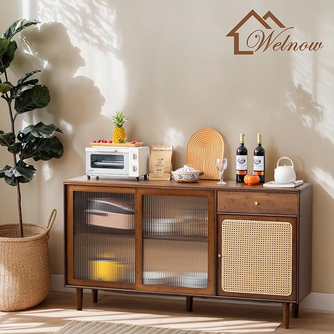 Welnow Buffet Cabinet, Bamboo Sideboard - Image 2
