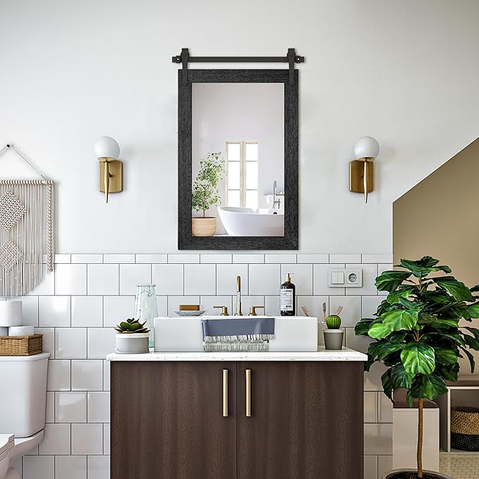 Farmhouse Bathroom Mirrors 26”x40” Black Rustic Wall Decor Mirror - Image 7